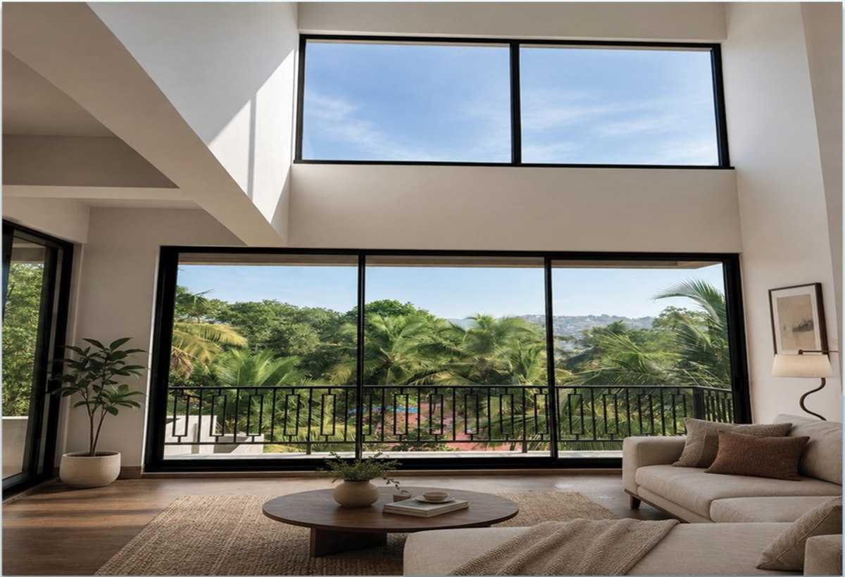 InGlaze premium aluminium windows in Mangalore for a contemporary living room